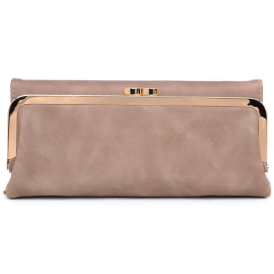 Classic Gold-Toned Framed Fold-Over Clutch - Natural Brown
